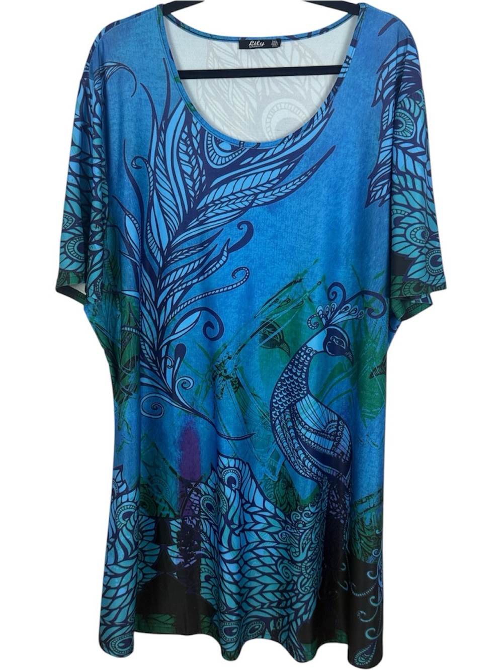 Lily by Firmiana Peacock Print Tunic Top Dress Plus Size 3XL Stretch